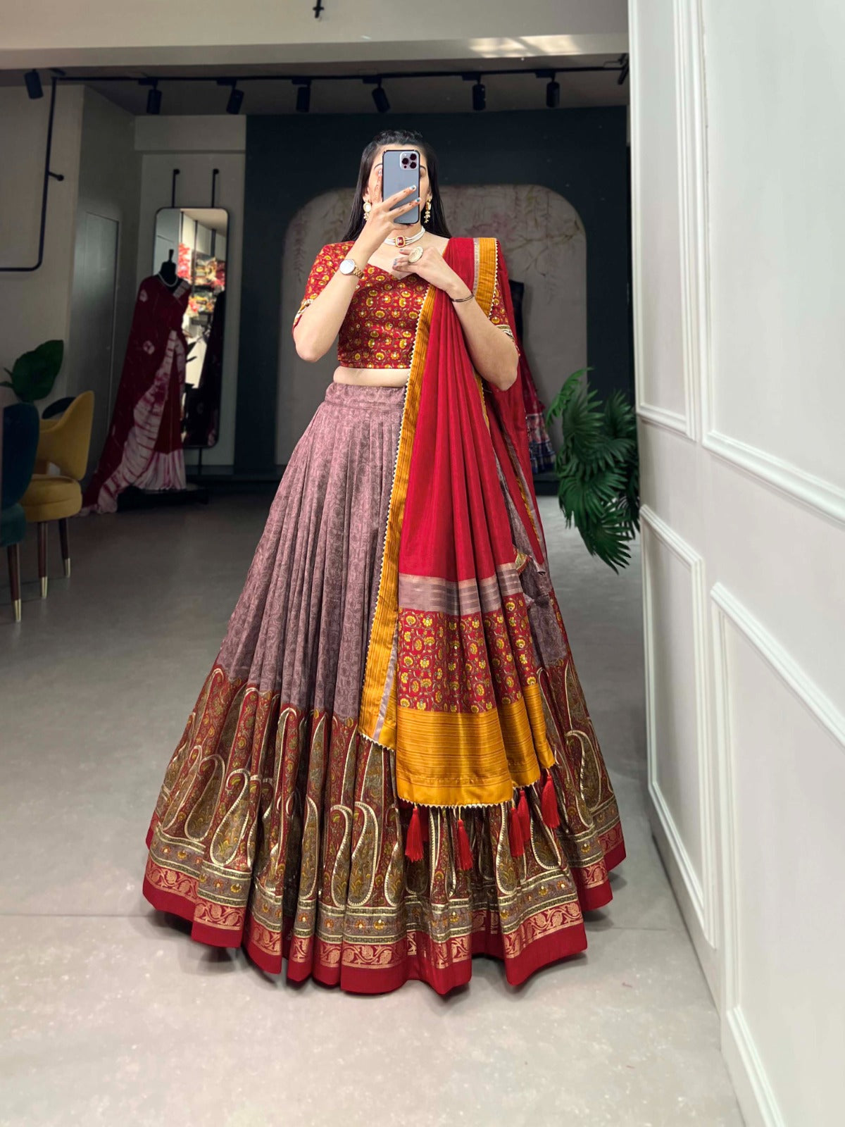 Onion-Red Kashmiri Print Lehenga Choli