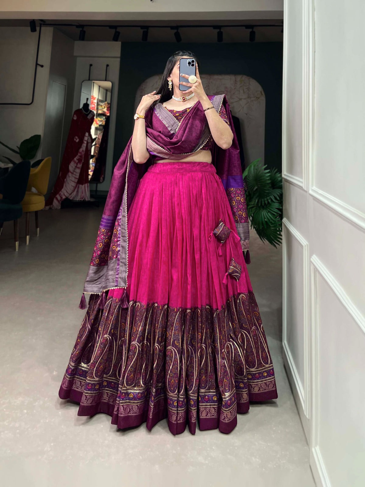 Wine-Pink Kashmiri Print Lehenga Choli