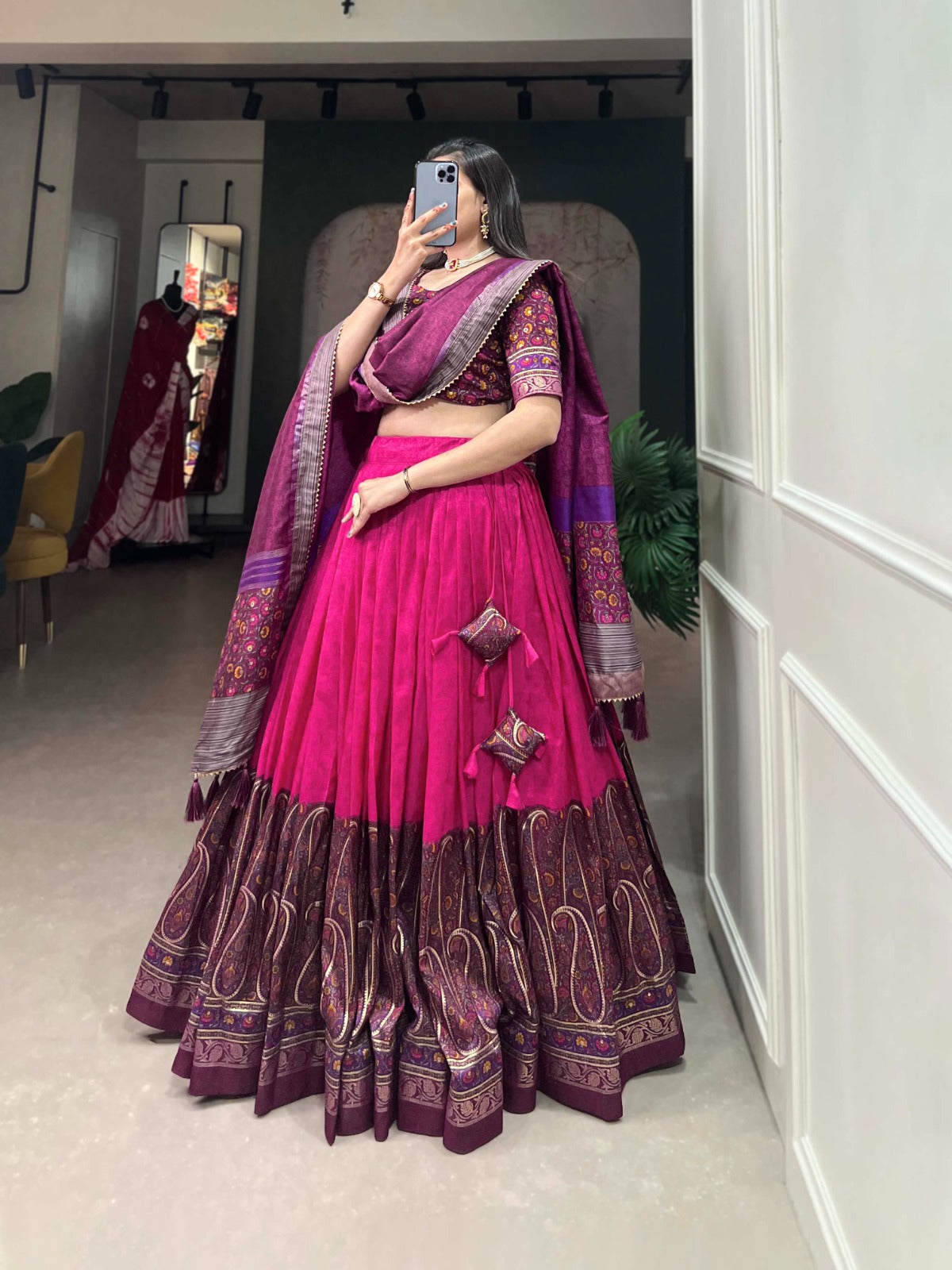 Wine-Pink Kashmiri Print Lehenga Choli