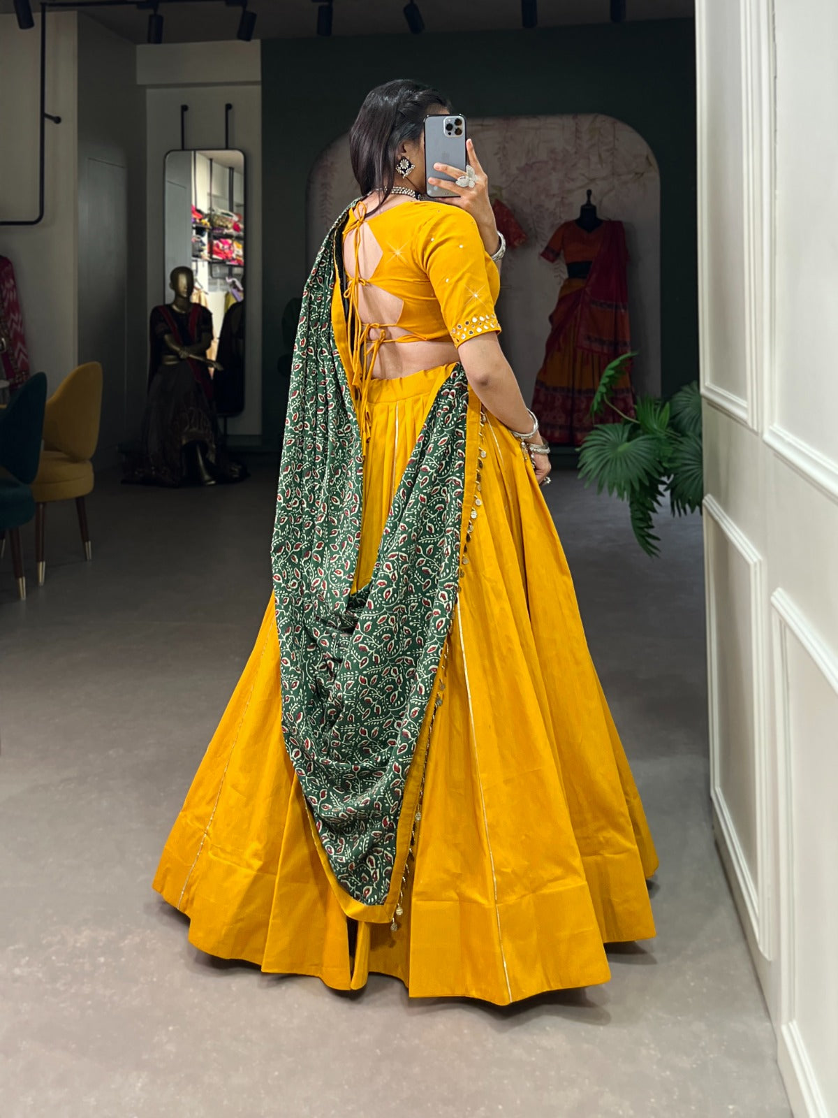 Yellow Printed Pure Cotton Lehenga Choli