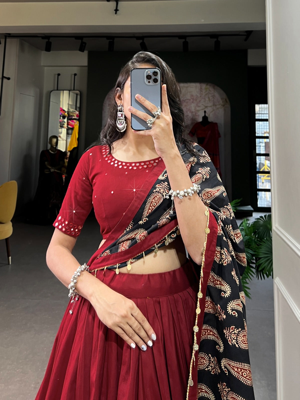 Maroon Printed Pure Cotton Lehenga Choli