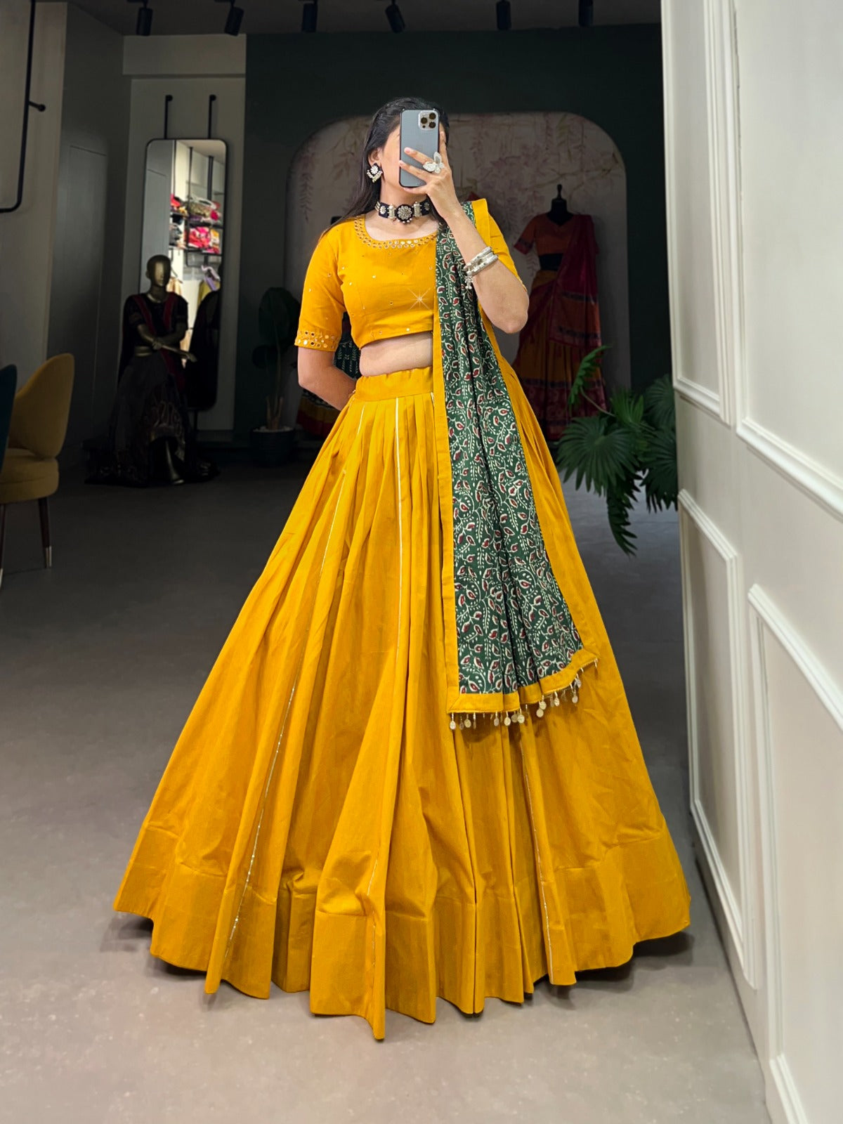 Yellow Printed Pure Cotton Lehenga Choli