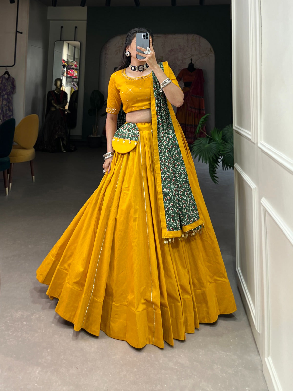 Yellow Printed Pure Cotton Lehenga Choli