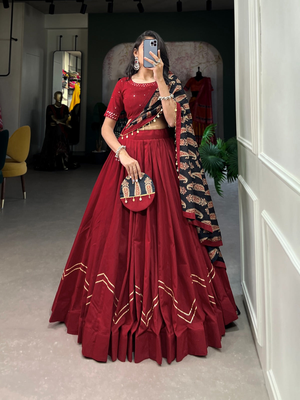 Maroon Printed Pure Cotton Lehenga Choli