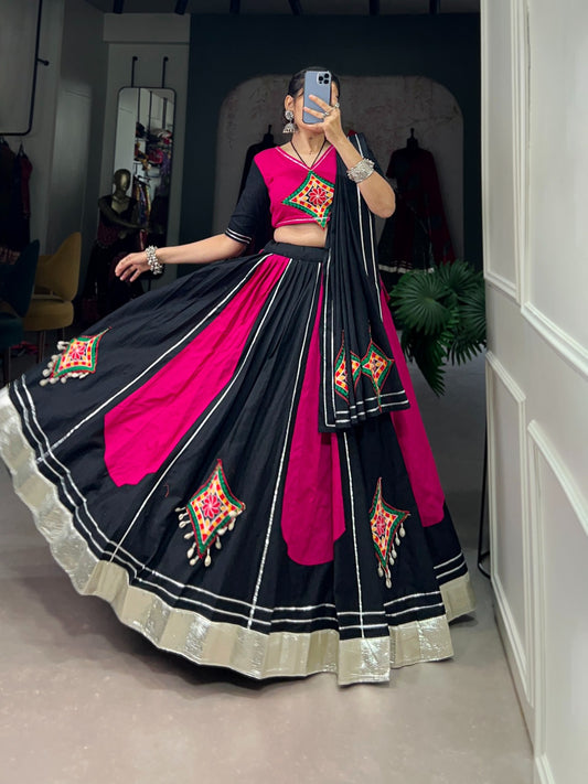 Radiant Pink & Black Cotton Chaniya Choli