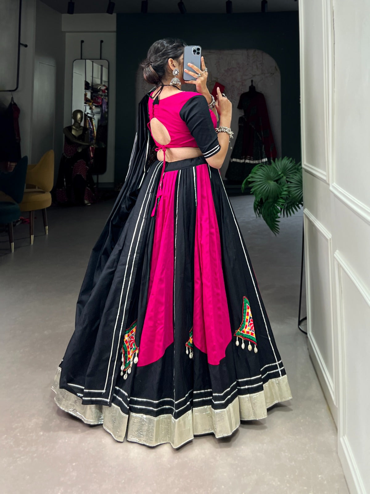 Radiant Pink & Black Cotton Chaniya Choli