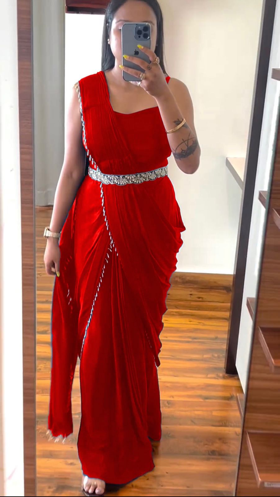 Red Heavy Chinon Saree