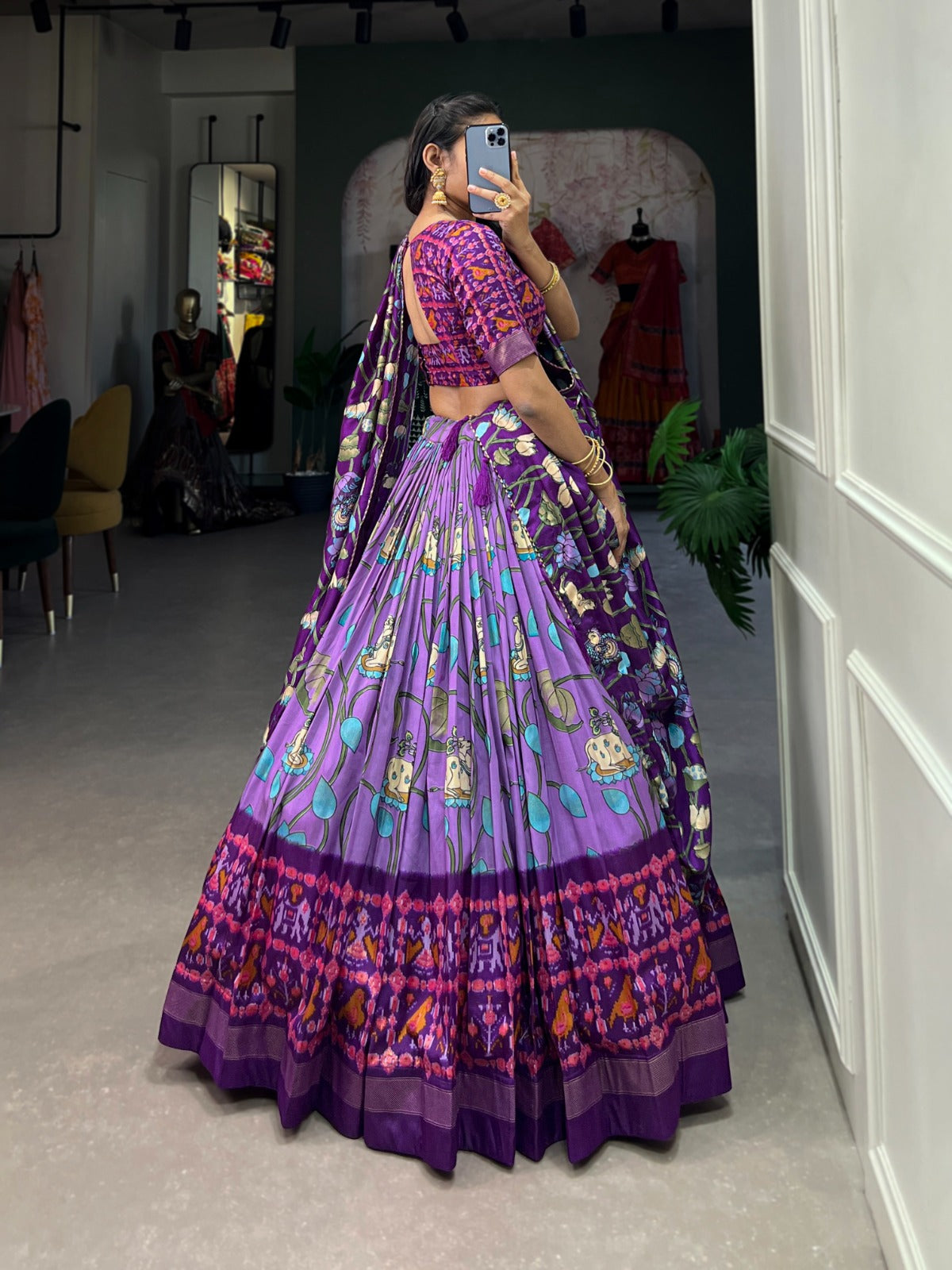 Purple Patola Printed Tussar Silk Lehenga Choli