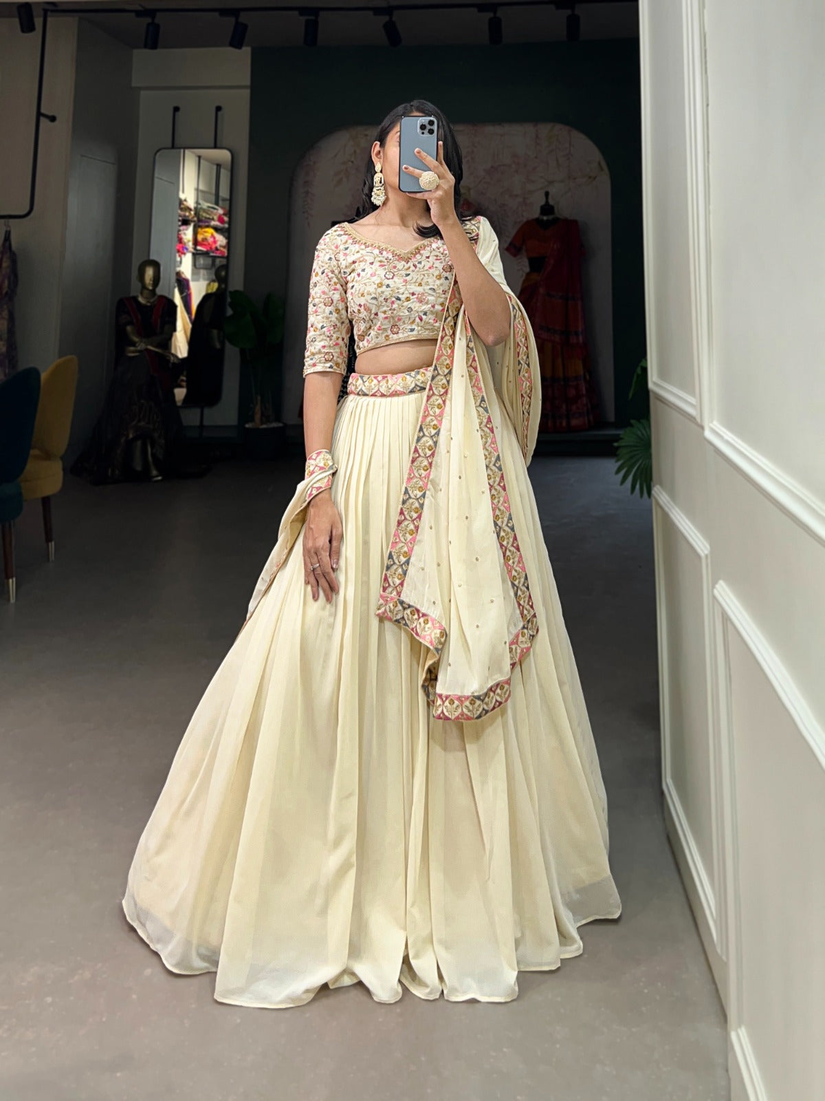 Off-White Embroidered Lehenga Choli