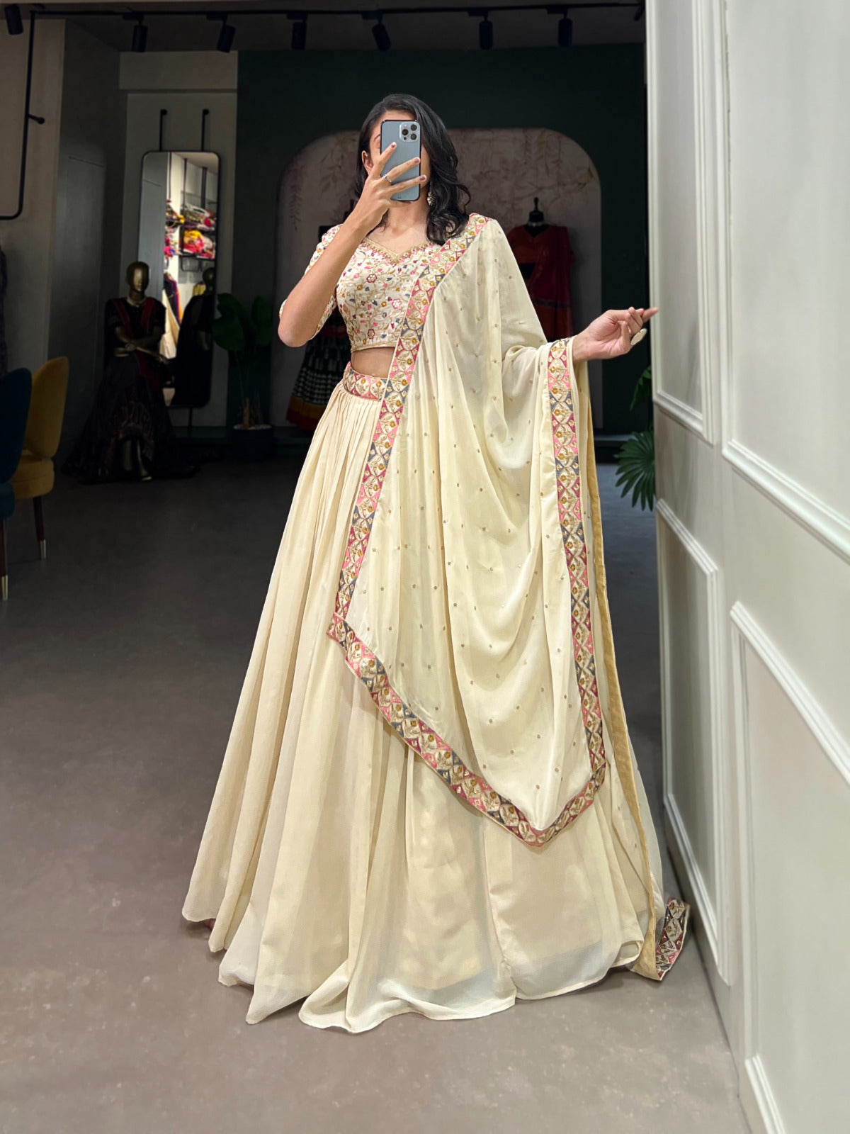 Off-White Embroidered Lehenga Choli