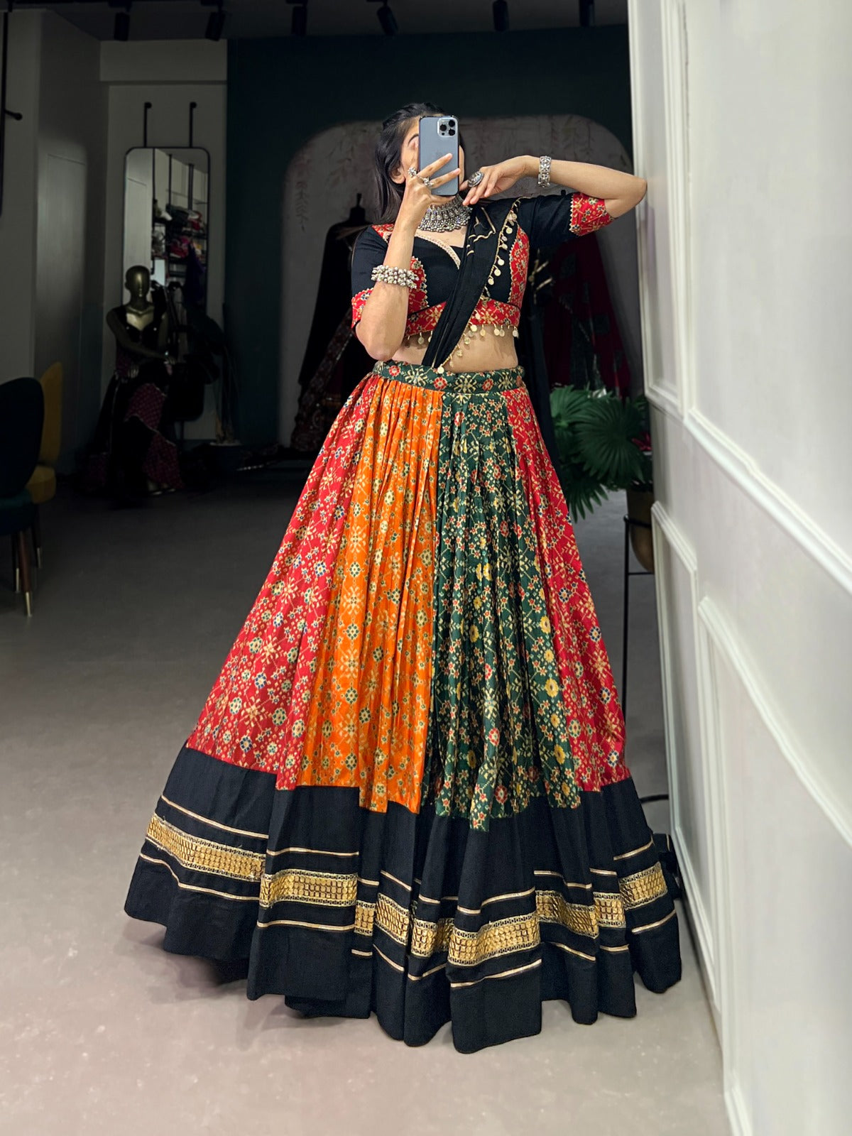 Multicolor Pure Cotton Foil Print Lehenga Choli