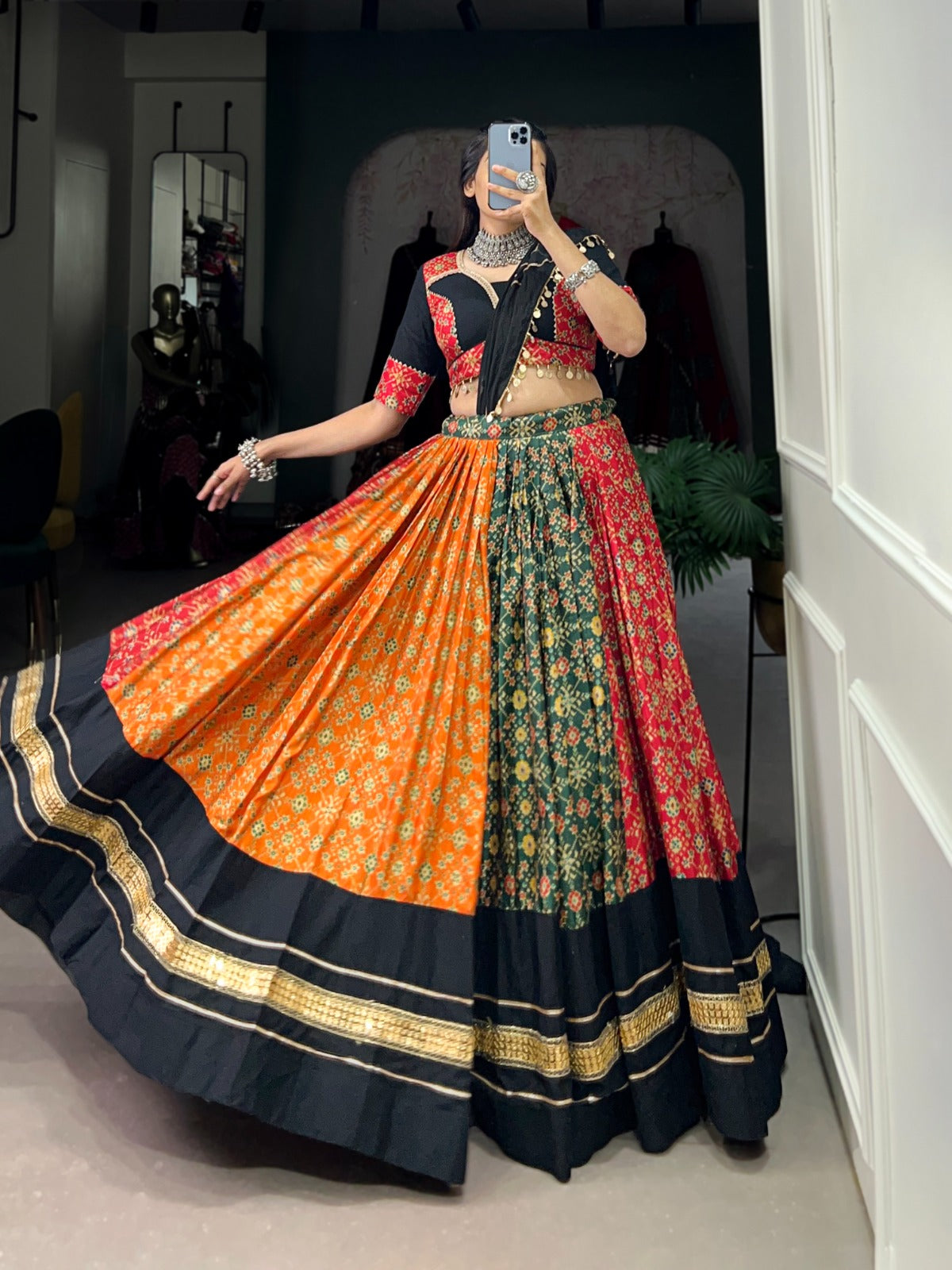 Multicolor Pure Cotton Foil Print Lehenga Choli