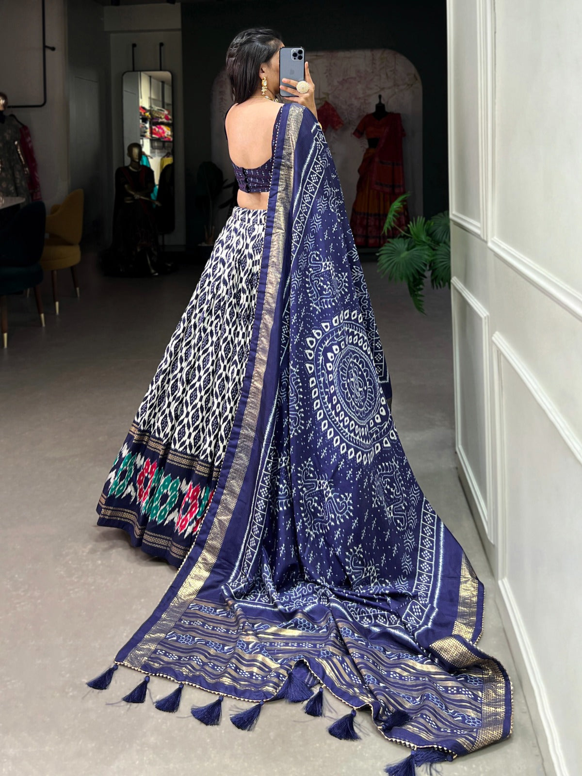 Blue Tussar Silk Lehenga Choli