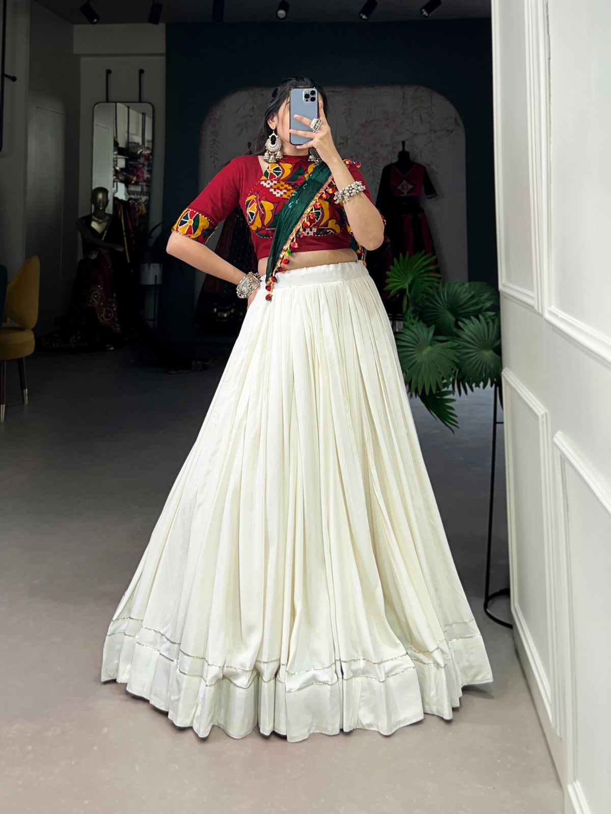 Red-White Fully Flair Lehenga Choli