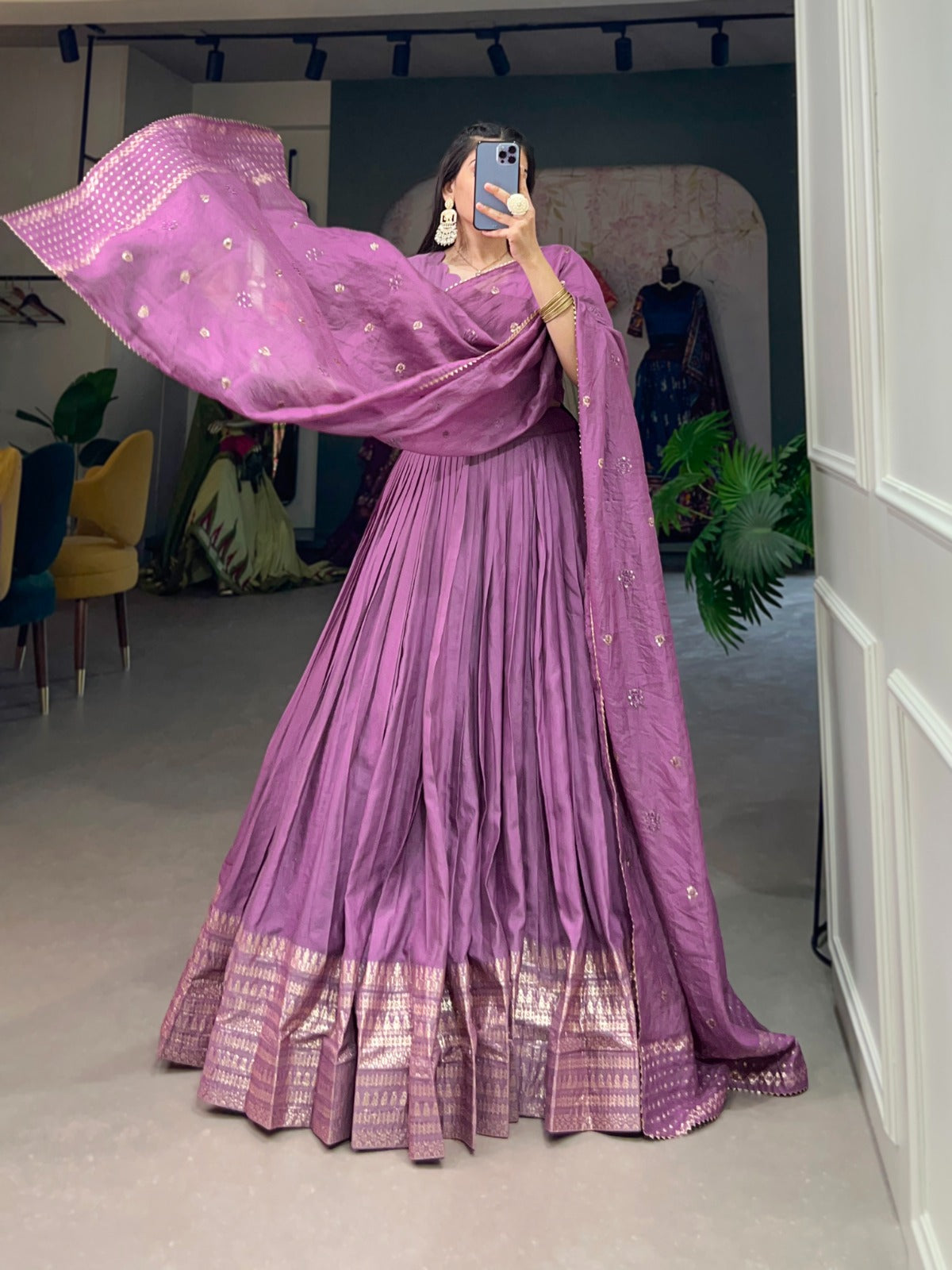 Onion Pure Chanderi Lehenga Choli