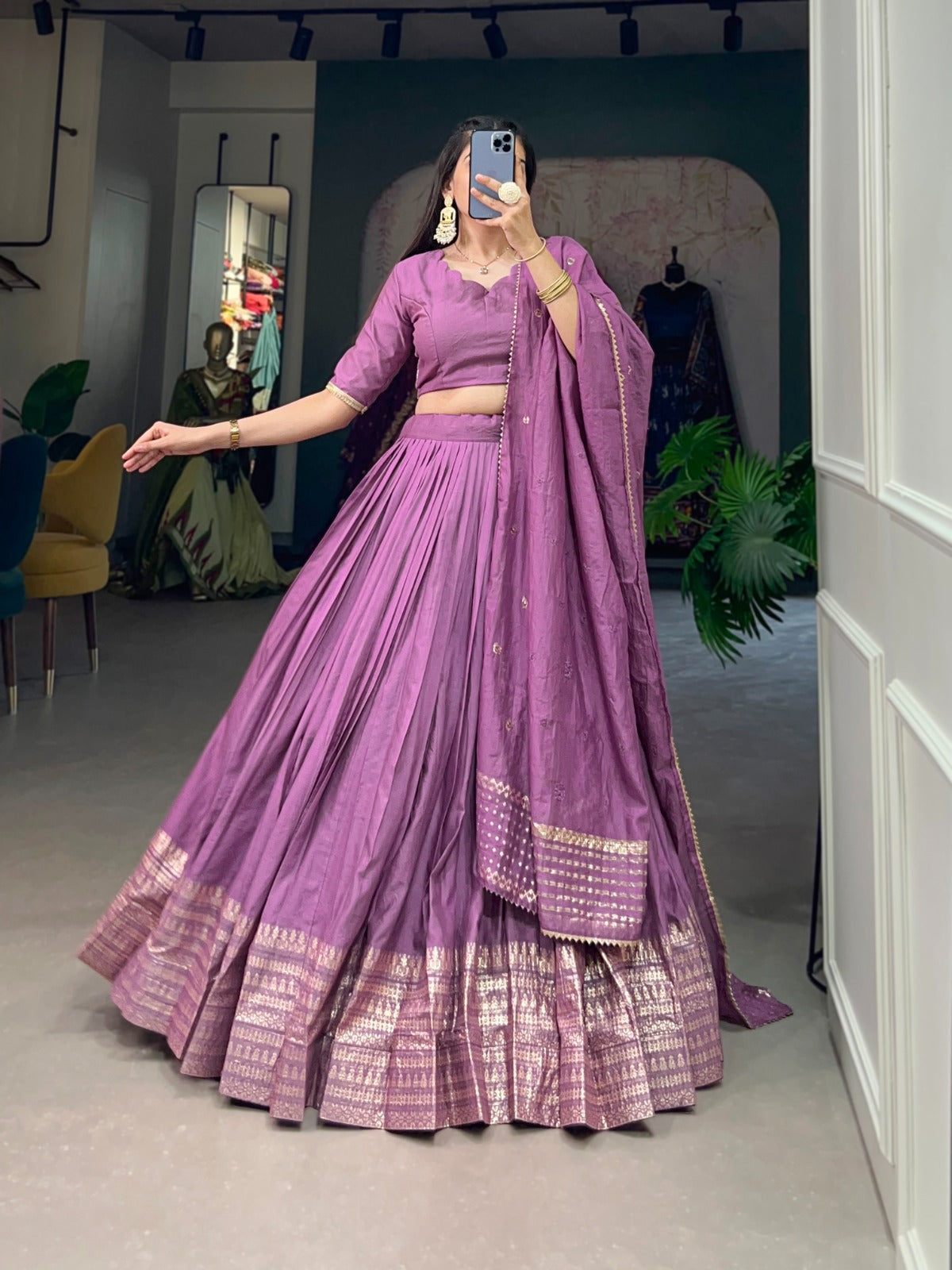 Onion Pure Chanderi Lehenga Choli