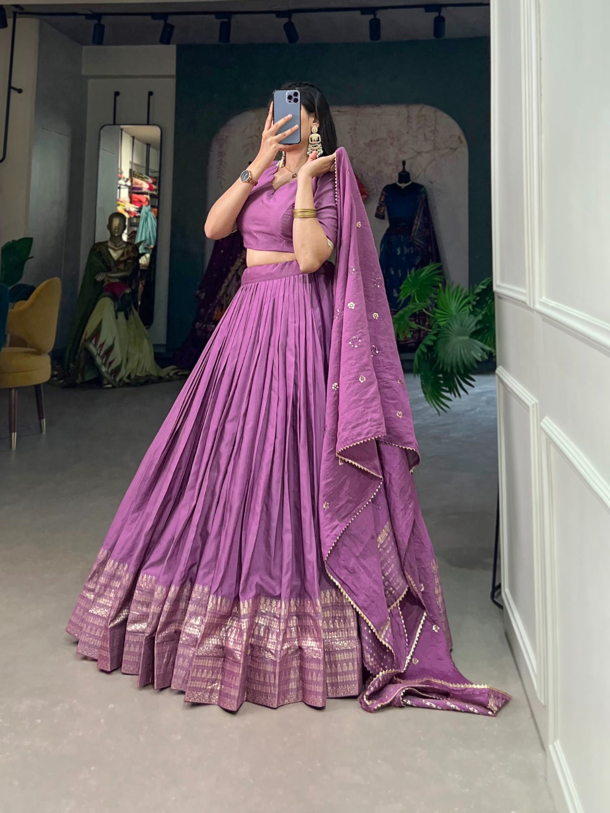 Onion Pure Chanderi Lehenga Choli