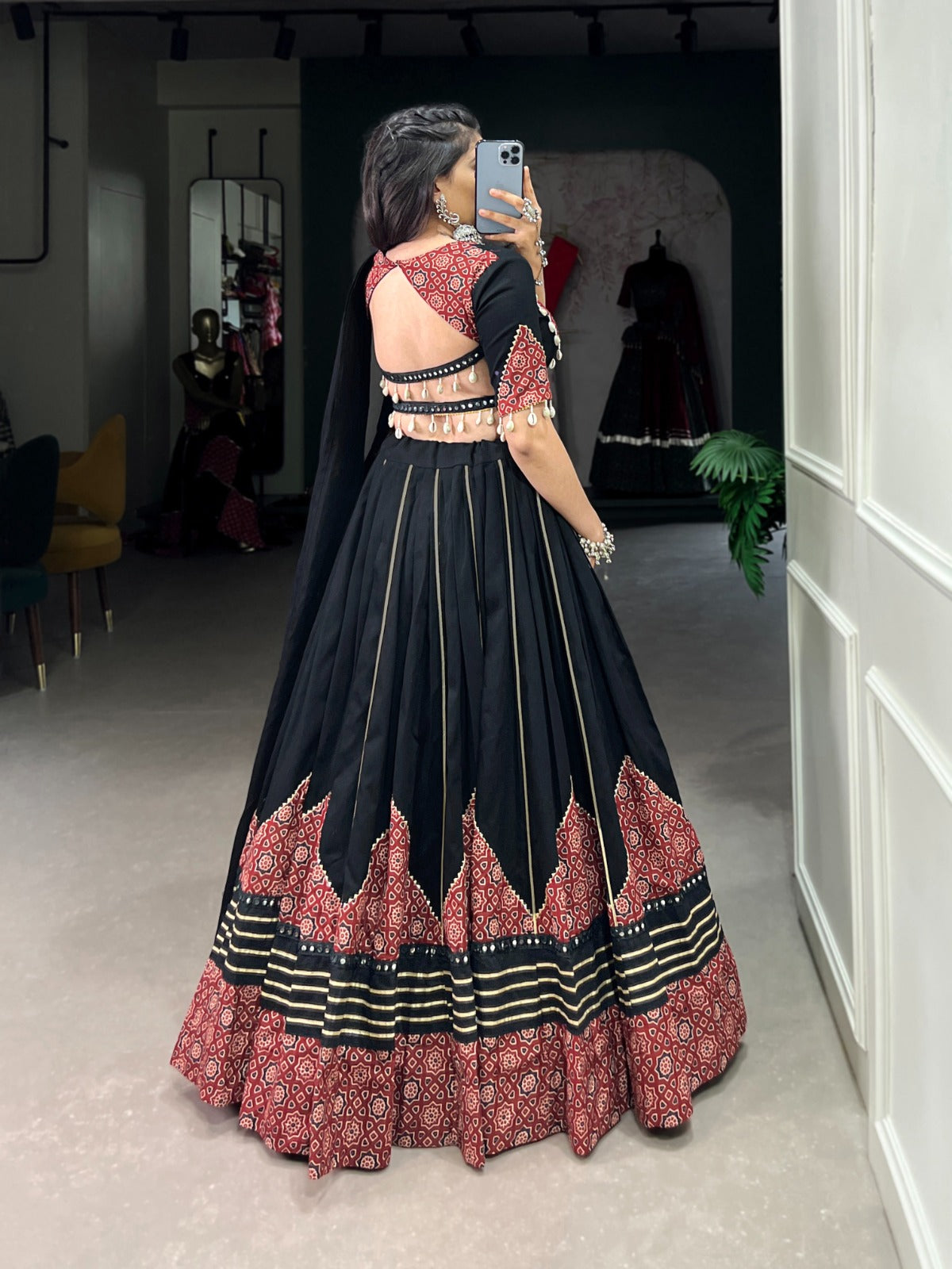 Black Brown Pattu Lehenga choli