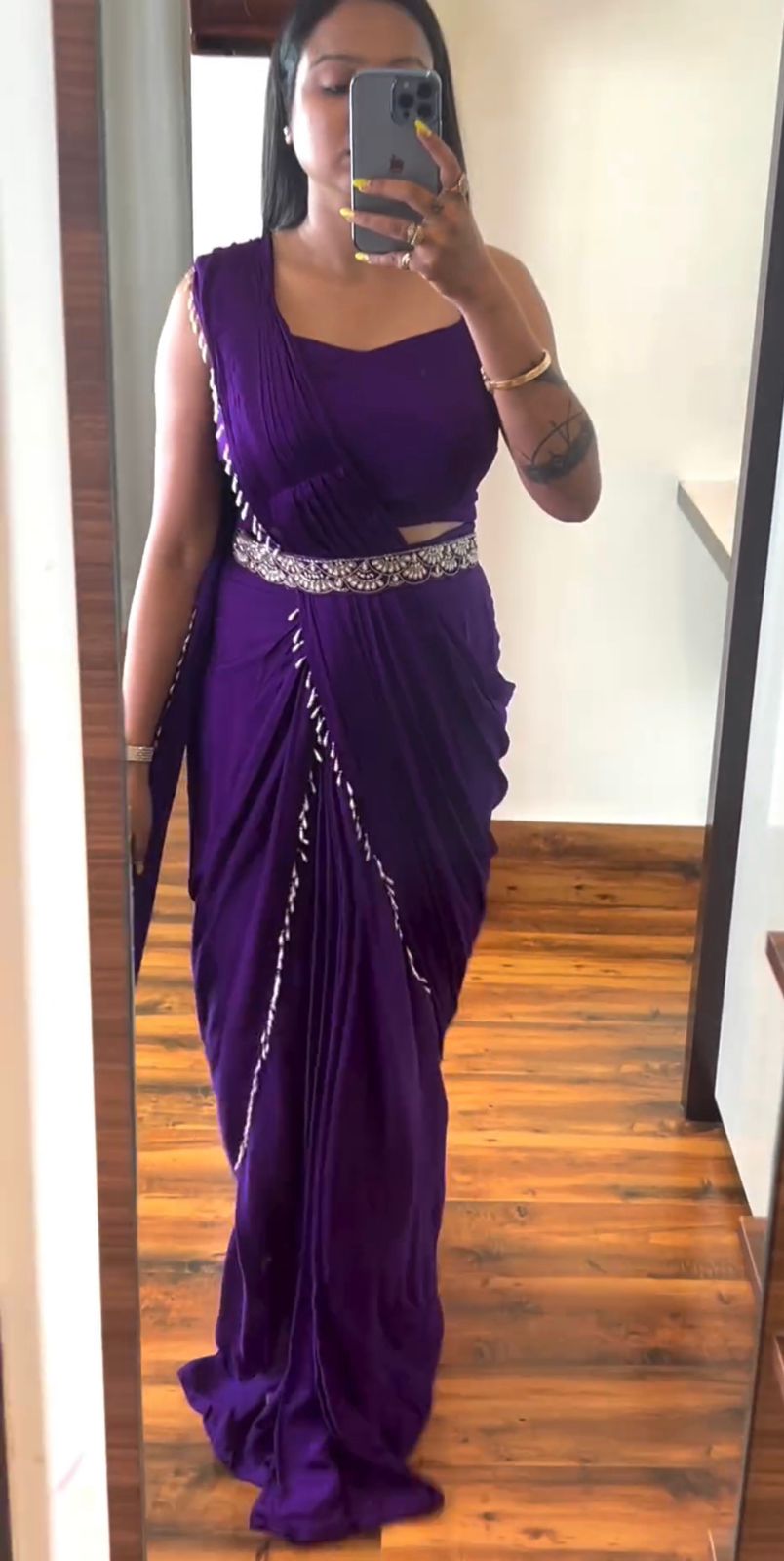 Purple Heavy Chinon Saree