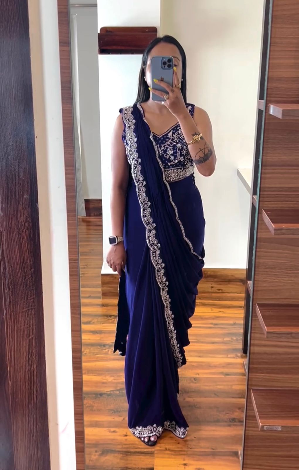 Blue Heavy Chinon Saree