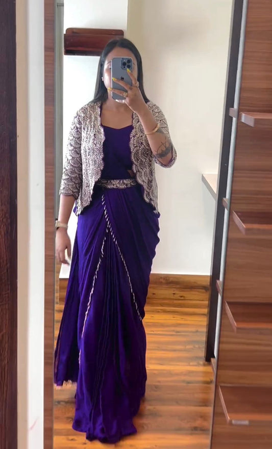 Purple Heavy Chinon Saree