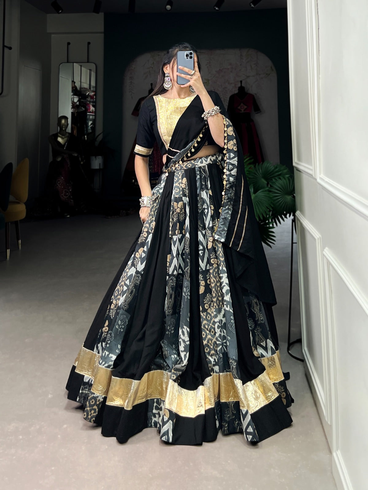 Black Rayon Tussar Chaniya Choli