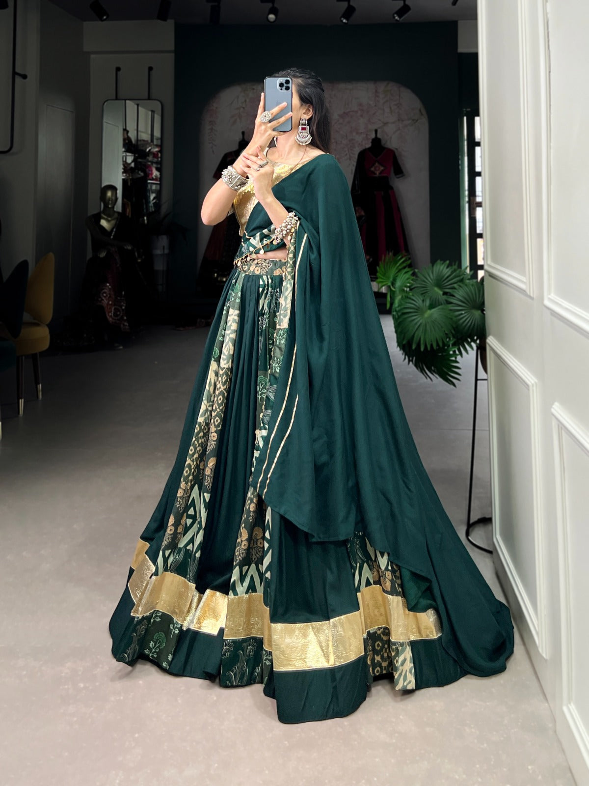 Green Rayon Tussar Chaniya Choli