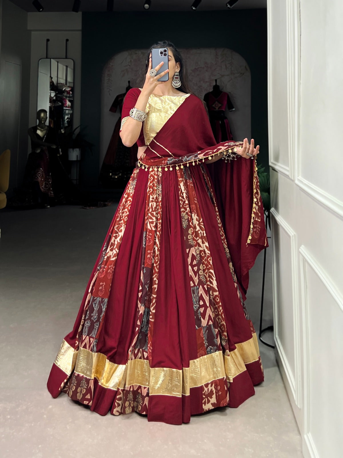 Maroon Rayon Tussar Chaniya Choli