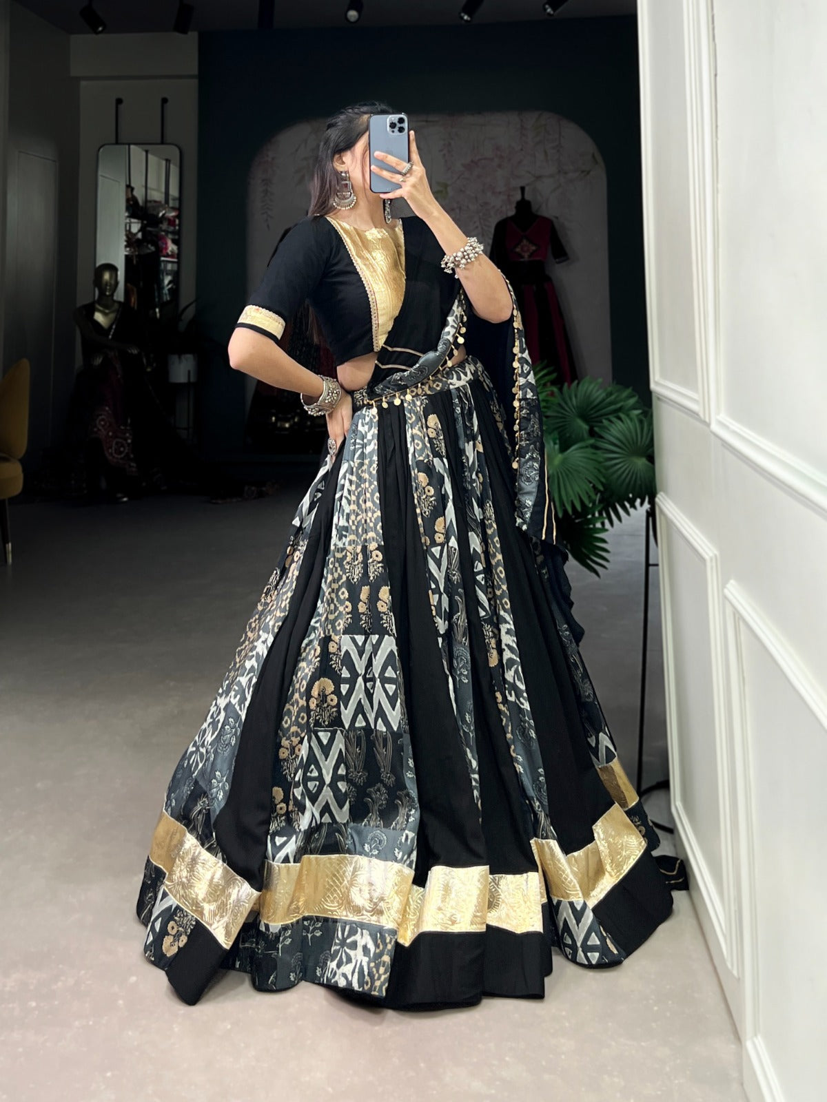 Black Rayon Tussar Chaniya Choli