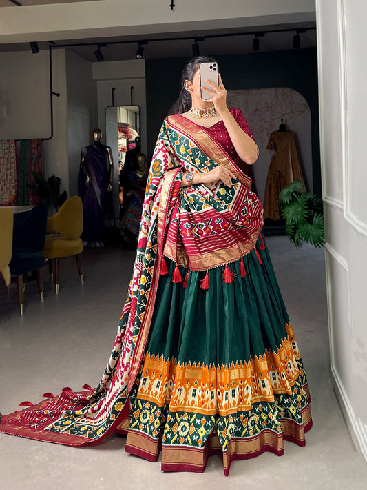 Green-Maroon Tussar Silk Lehenga Choli