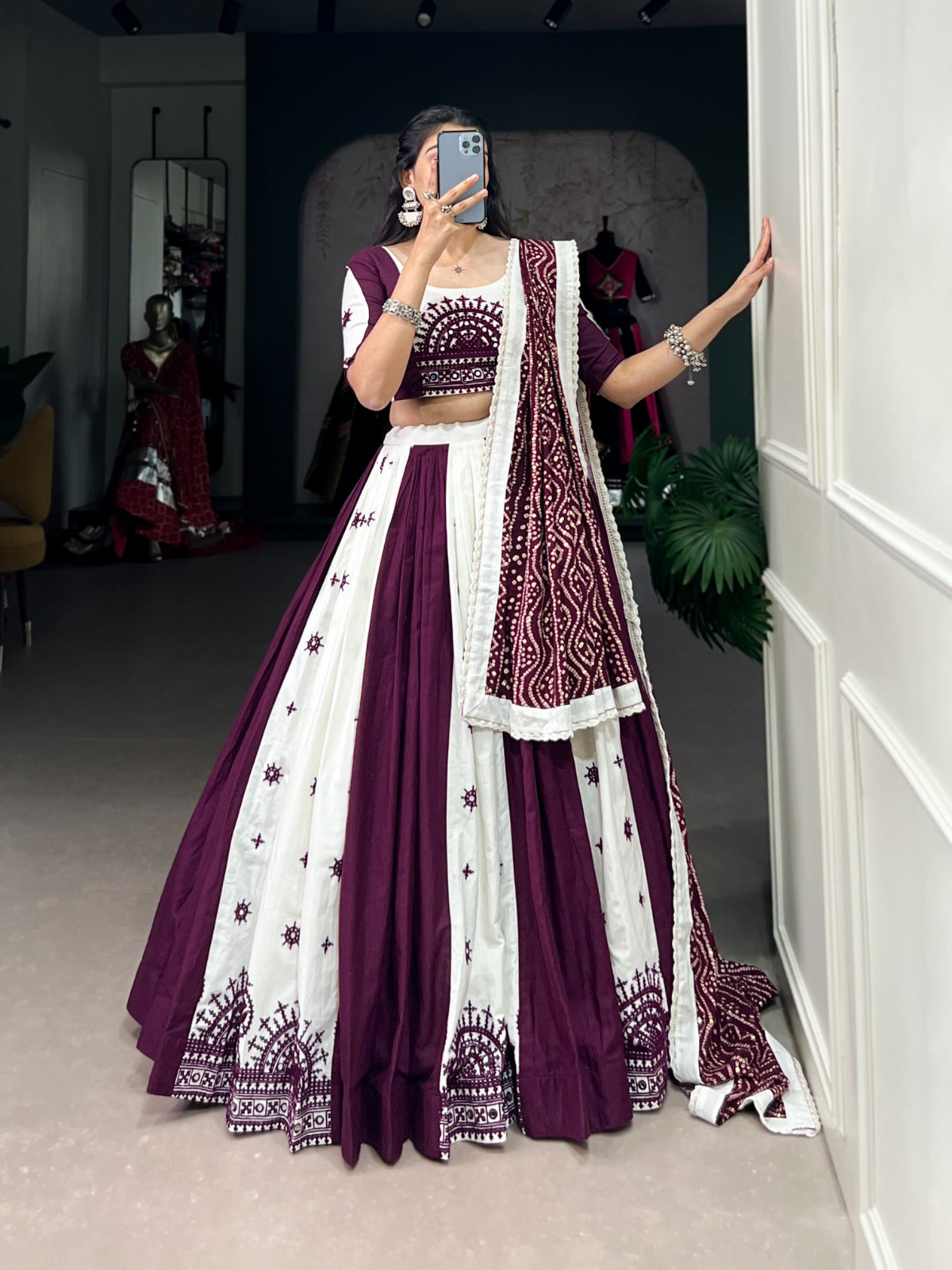 White-Wine Pure Cotton Lehenga Choli