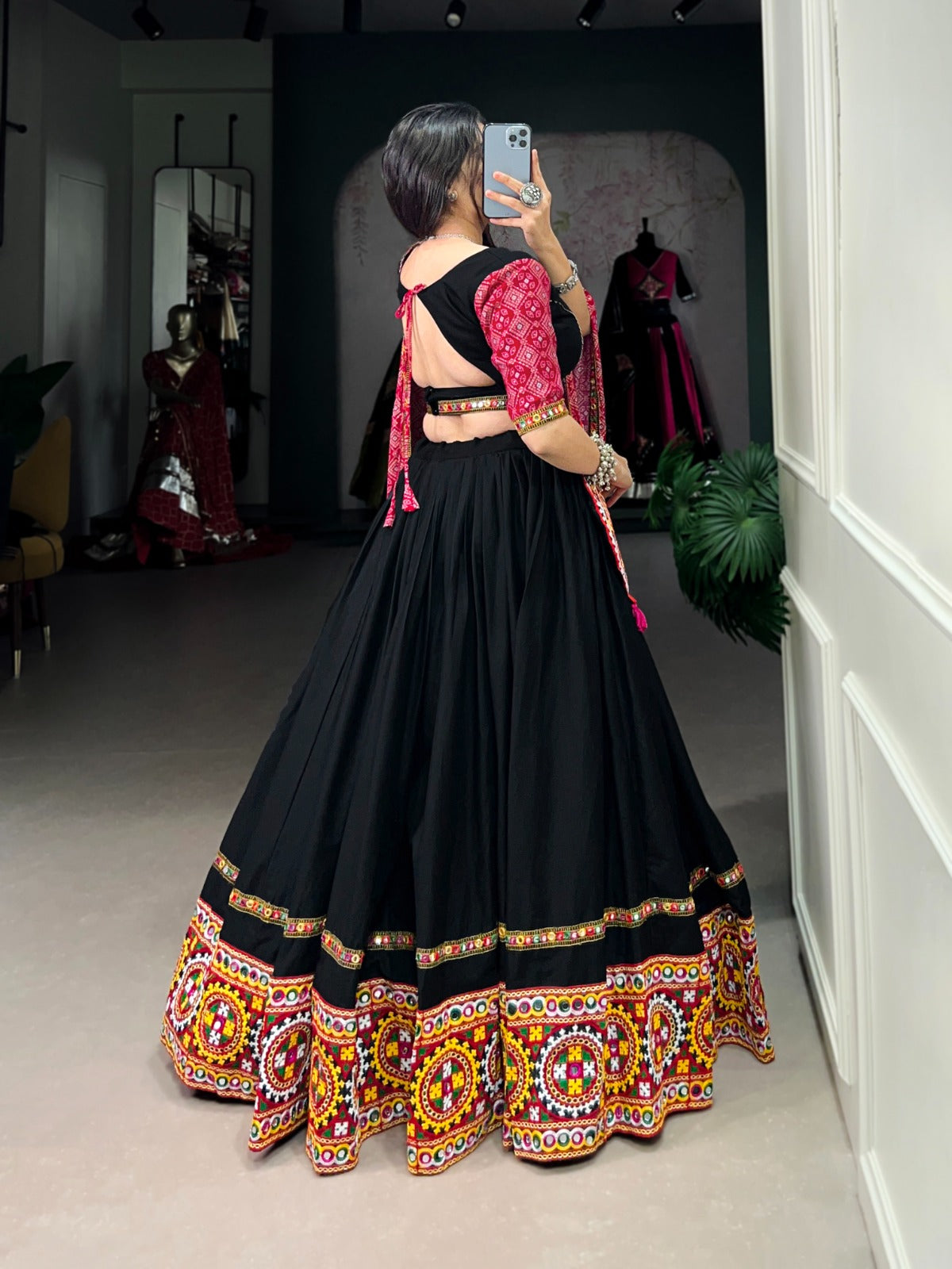 Black-Pink Gamthi Work Lehenga Choli