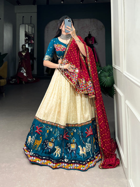 Cremy-Teal Blue Dola Silk Lehenga Choli