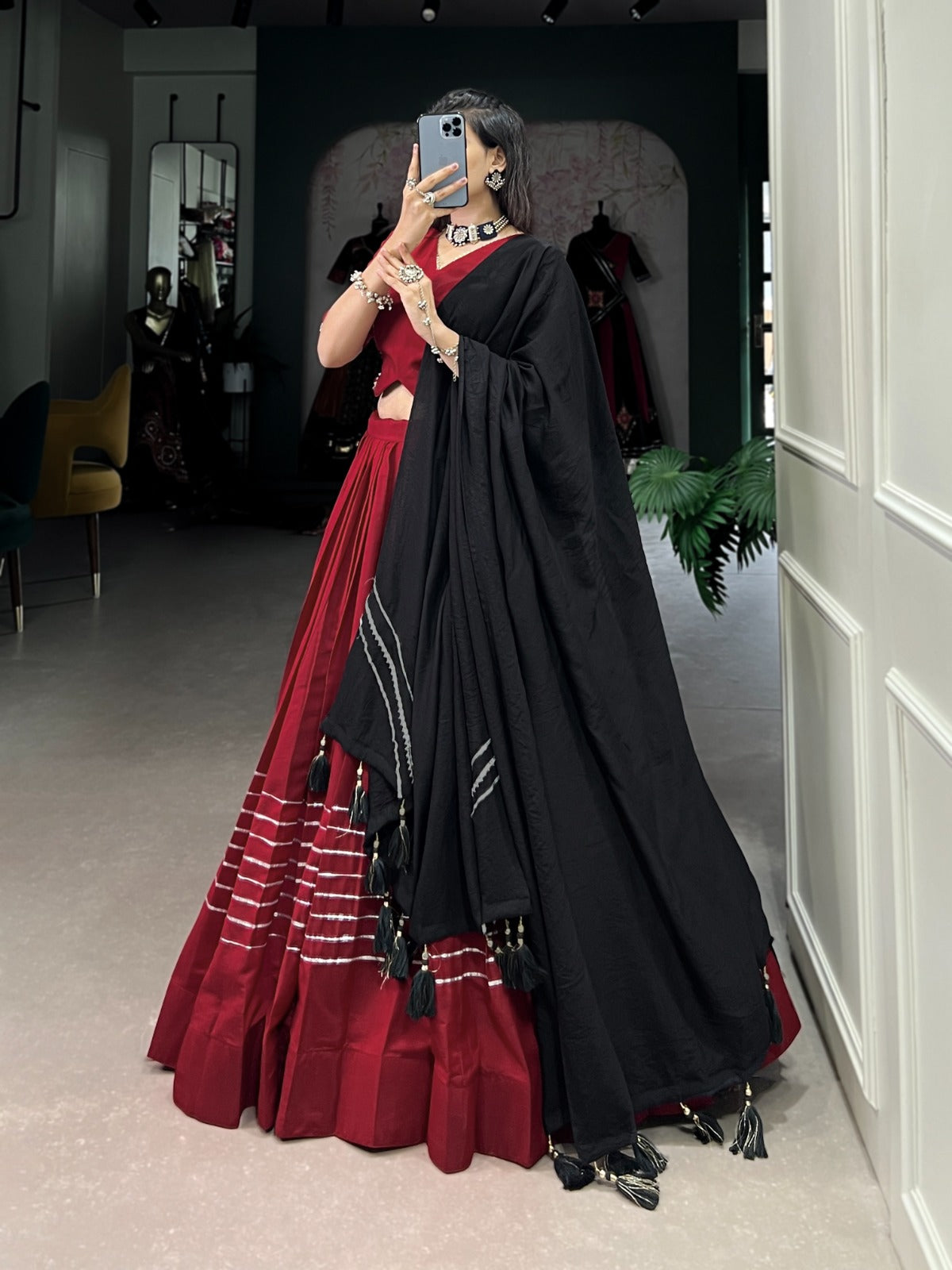 Maroon-Black Chanderi Charm Lehenga Choli