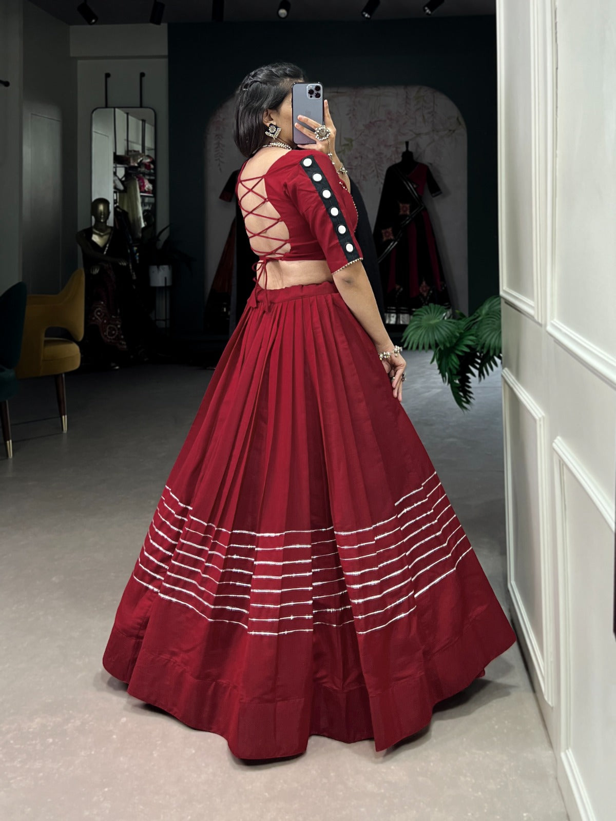 Maroon-Black Chanderi Charm Lehenga Choli