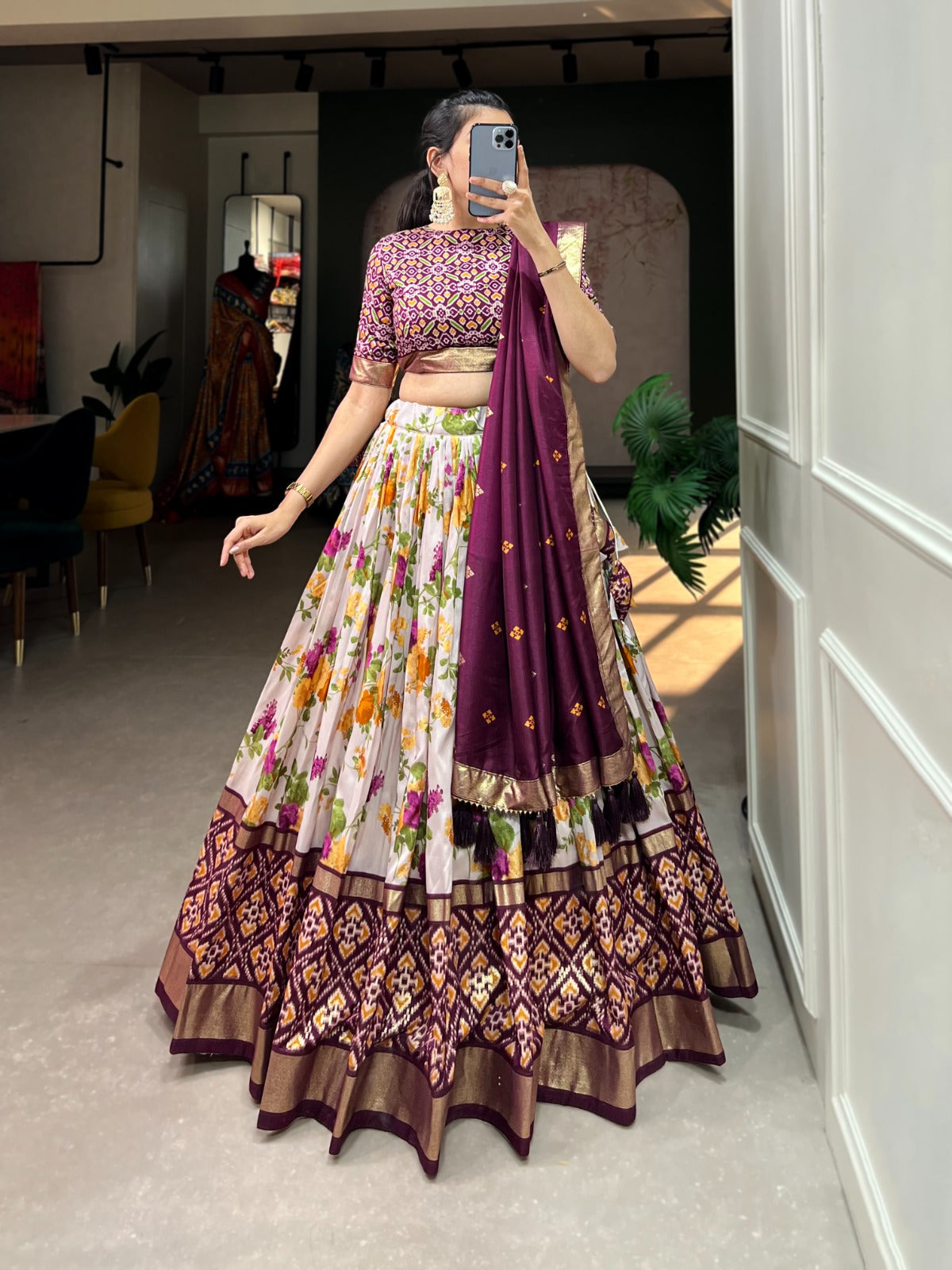 White-Wine Patola Printed Lehenga Choli