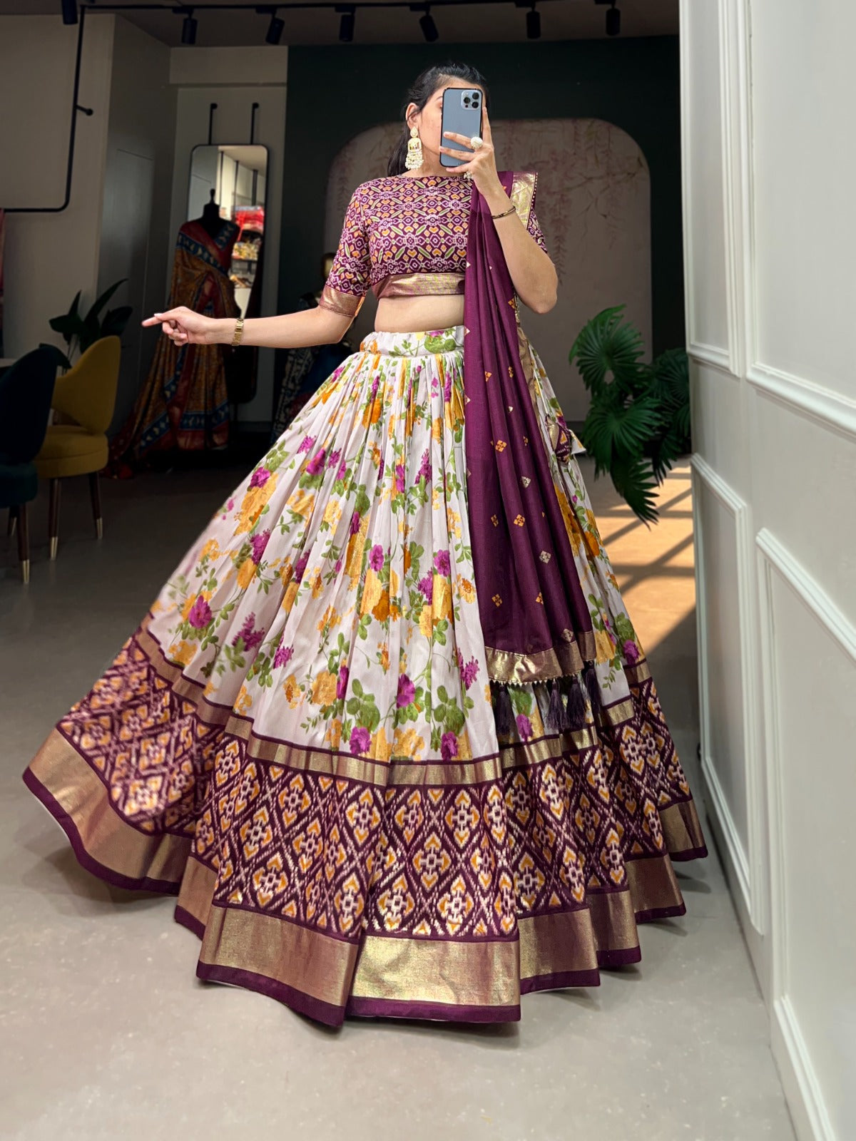 White-Wine Patola Printed Lehenga Choli