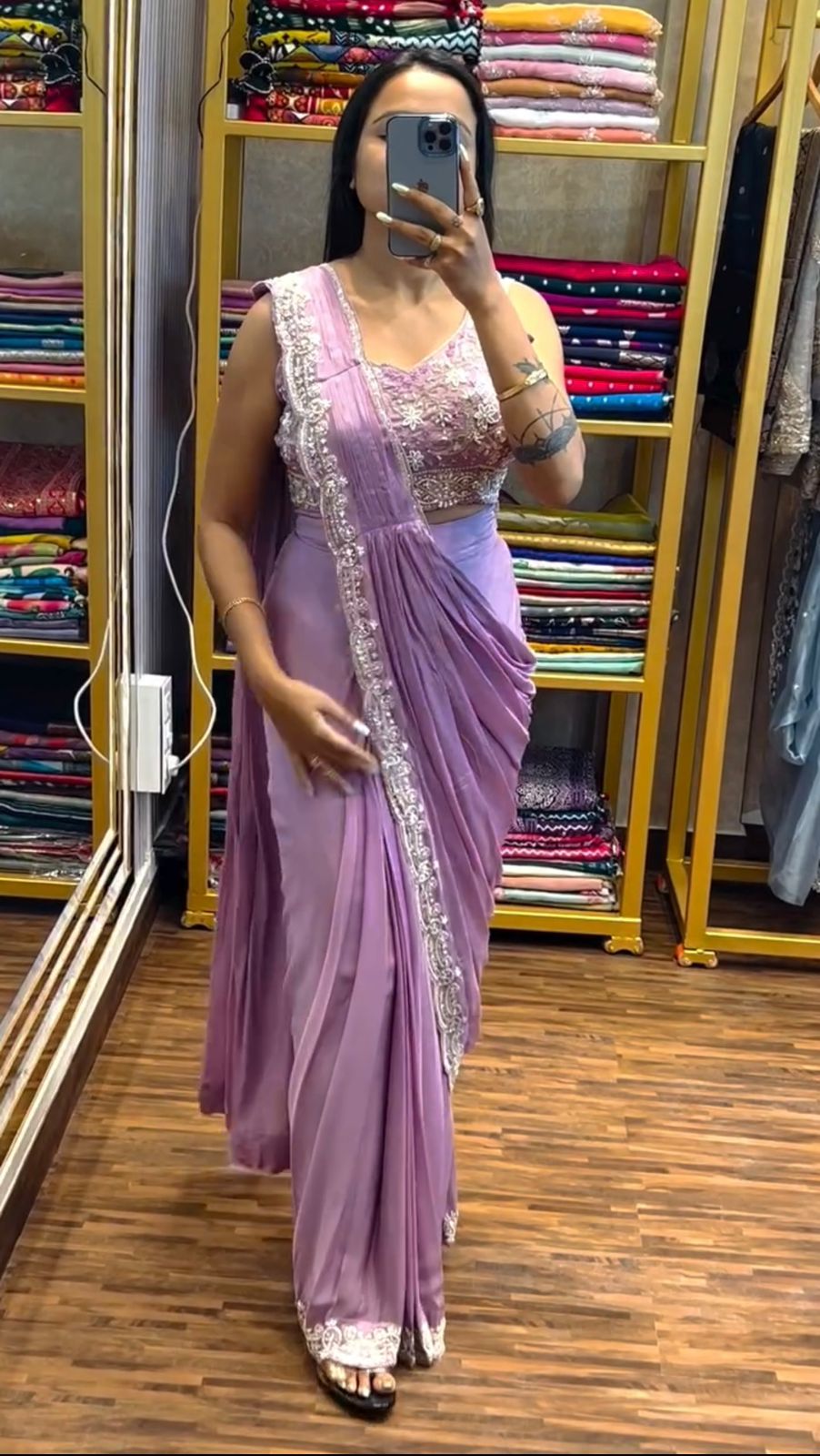 Lavendor Heavy Chinon Saree