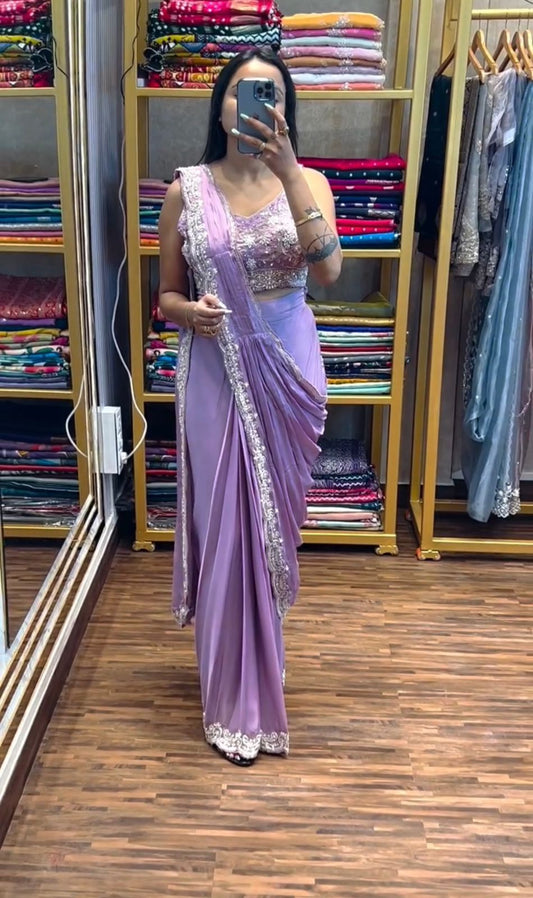 Lavendor Heavy Chinon Saree