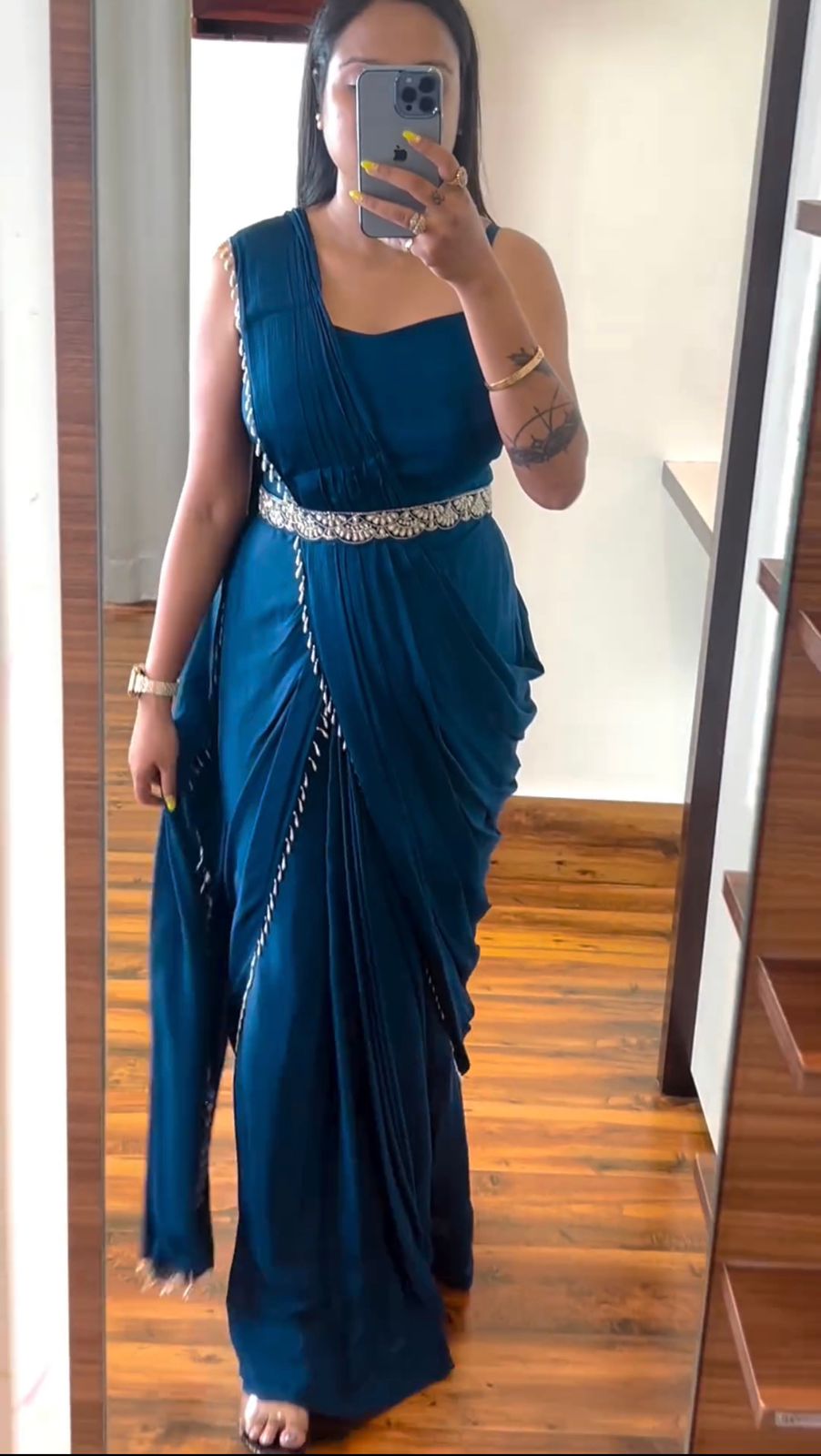 Teal Blue Heavy Chinon Saree