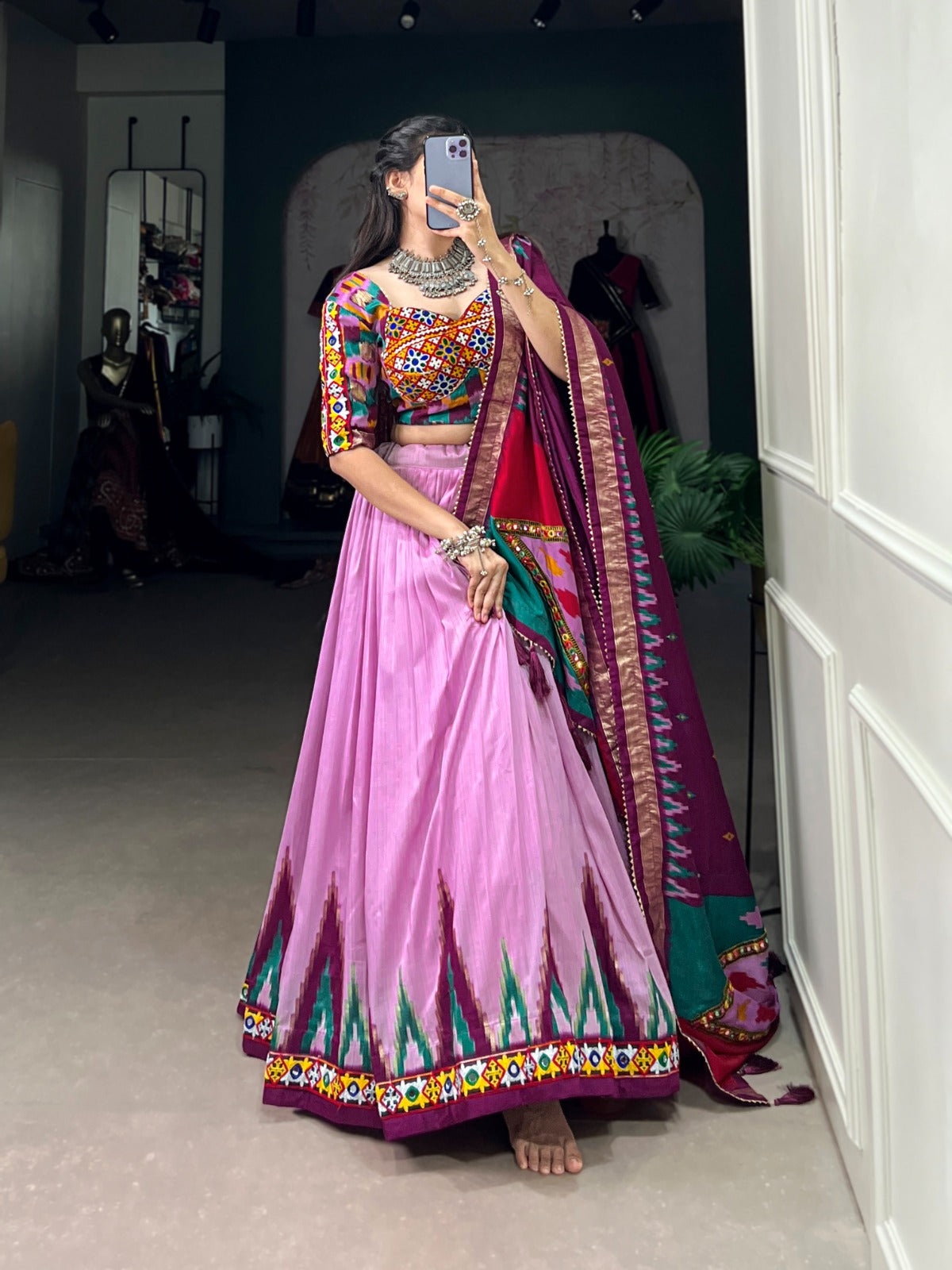 Pink Luxurious Tussar Silk Lehenga Choli