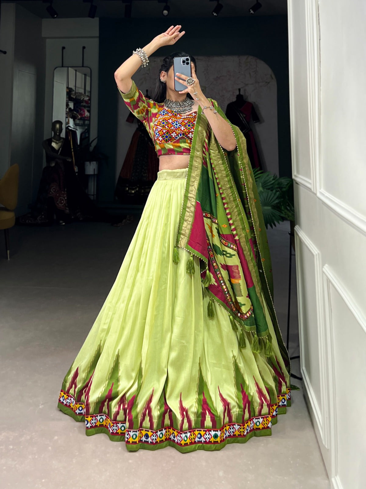 Mint Green Luxurious Tussar Silk Lehenga Choli