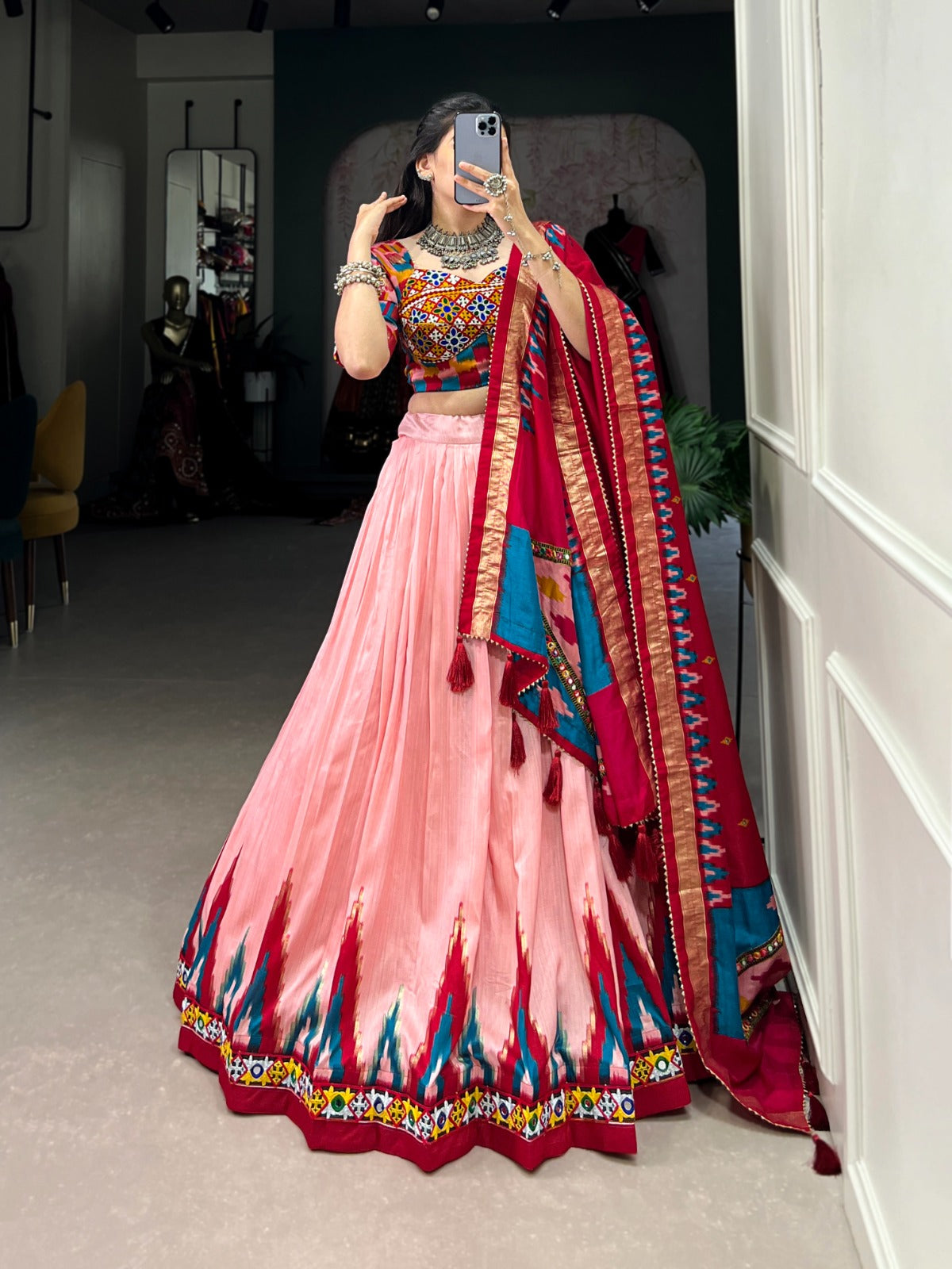 Peach Luxurious Tussar Silk Lehenga Choli