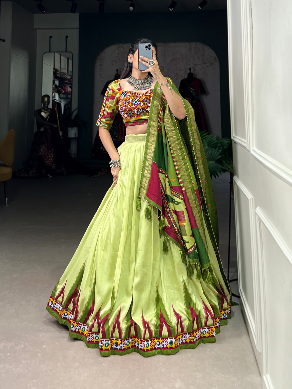 Mint Green Luxurious Tussar Silk Lehenga Choli