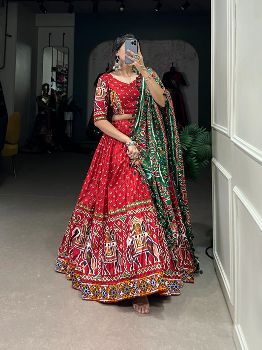 Red-Green Patola Printed Lehenga Choli