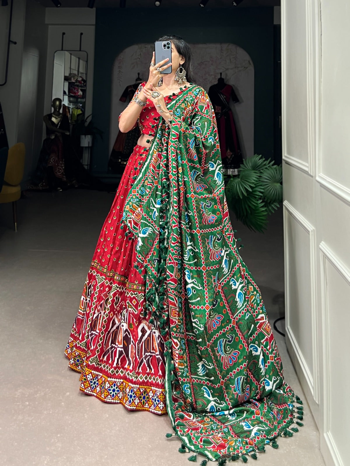 Red-Green Patola Printed Lehenga Choli