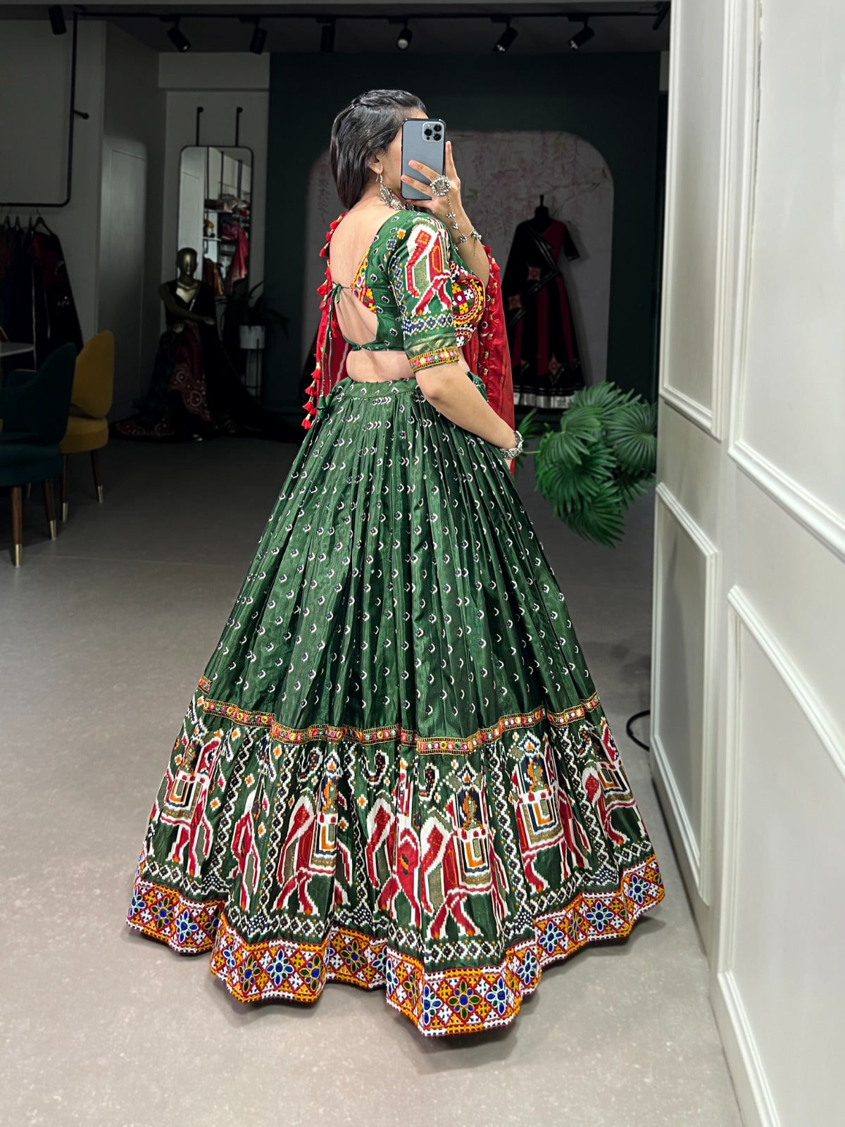 Green-Red Patola Printed Lehenga Choli