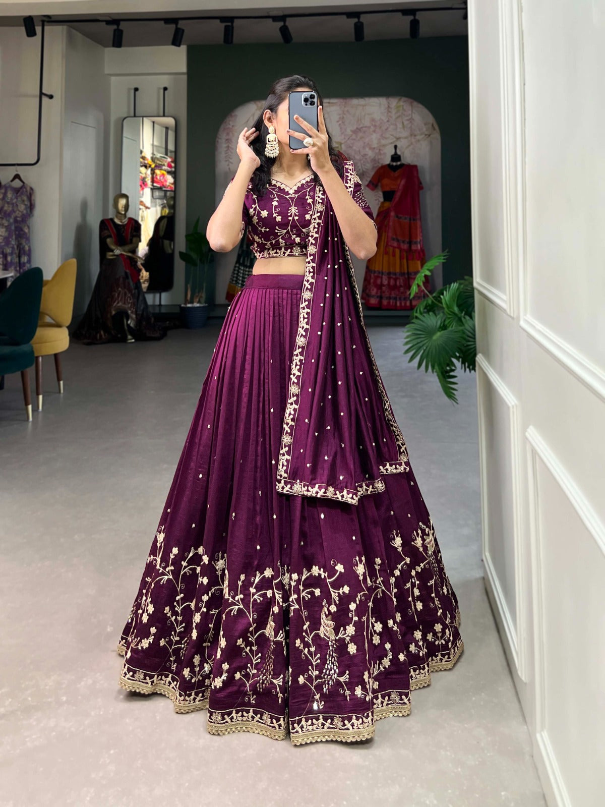 Wine Vichitra Silk Lehenga Choli