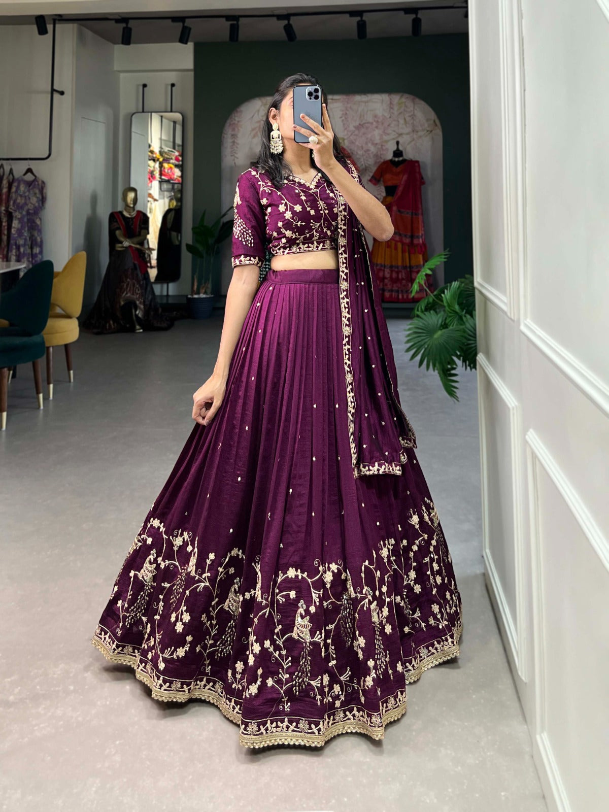 Wine Vichitra Silk Lehenga Choli