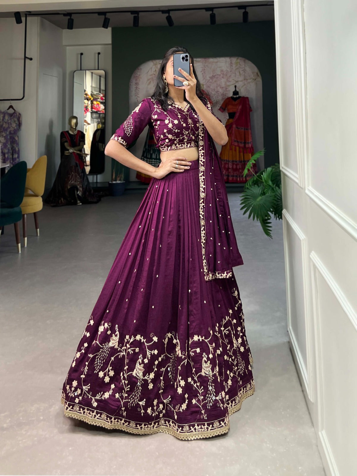 Wine Vichitra Silk Lehenga Choli